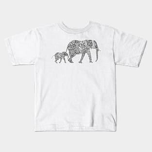 B & W Zentangle Elephants Kids T-Shirt